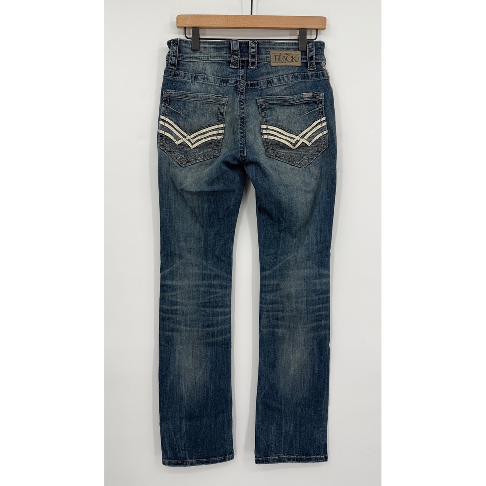 Buckle Black Jeans Mens 32L Blue Bootcut Fit No 3 BBLA374 Embroidered Pocket - Picture 3 of 12